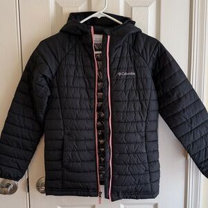 COLUMBIA Girls Power Lite Hooded Padded Coat M Black / Pink